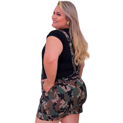 Imagem de Jardineira feminina saia curta com suspensorios e bolso frontal e laterais de bengaline com ziper salopete mini moda jovial menina 38 40 42 44