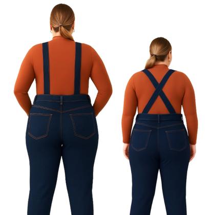 Imagem de Jardineira Longa Feminina de Jeans Plus Size