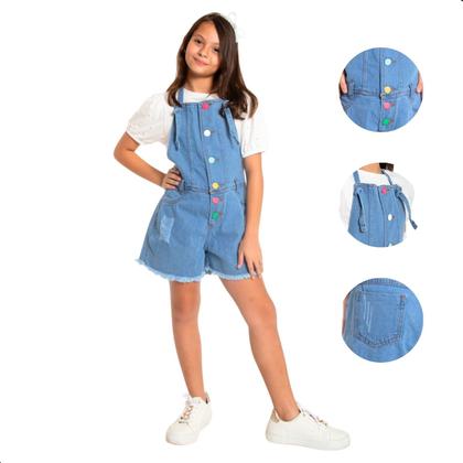 Imagem de Jardineira Short Jeans Feminina Infantil Juvenil Menina