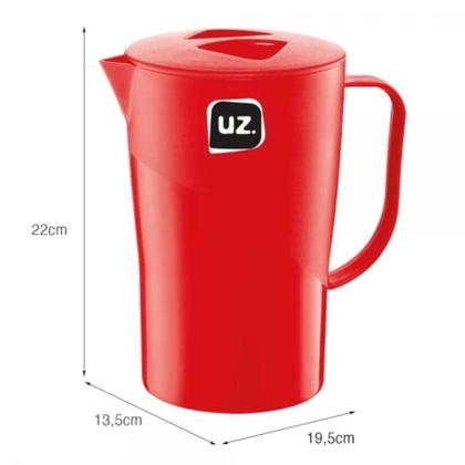 Imagem de Jarra 2 Litros Tampa Suco Água Plástico Resistente Vermelho