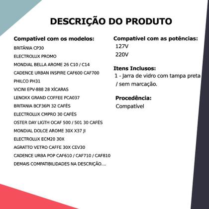 Imagem de Jarra Cafeteira Cadence Urban Inspire Caf600 e Caf700