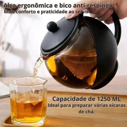 Imagem de Jarra Chaleira de Vidro com Infusor em Inox para Chá 1250ml