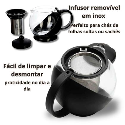 Imagem de Jarra Chaleira de Vidro com Infusor em Inox para Chá 1250ml