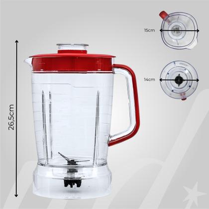 Imagem de Jarra Copo de Liquidificador Compatível Mondial L850 L900W Cristal Tampa Vermelha livre de BPA