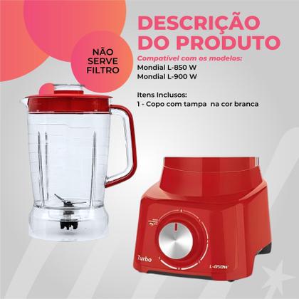 Imagem de Jarra Copo de Liquidificador Compatível Mondial L850 L900W Cristal Tampa Vermelha livre de BPA