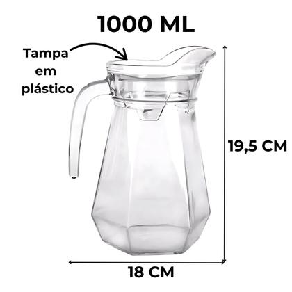 Imagem de Jarra de Água e Suco de Vidro com Tampa 4 Copos Diamond Luxo Jogo de Mesa Posta Kit Conjunto 5 Peças 1 Litro Transparente Resistente Premium