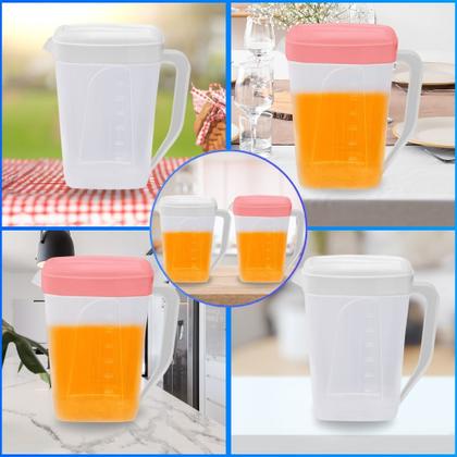 Imagem de Jarra de Plástico Retangular 2L p/ Servir Água Suco Refrigerantes Refresco c/ Tampa e Medidor BPA Free Elegante Moderna