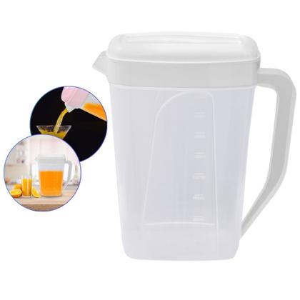 Imagem de Jarra de Plástico Retangular 2L p/ Servir Água Suco Refrigerantes Refresco c/ Tampa e Medidor BPA Free Elegante Moderna