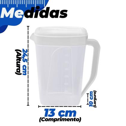 Imagem de Jarra de Plástico Retangular 2L p/ Servir Água Suco Refrigerantes Refresco c/ Tampa e Medidor BPA Free Elegante Moderna
