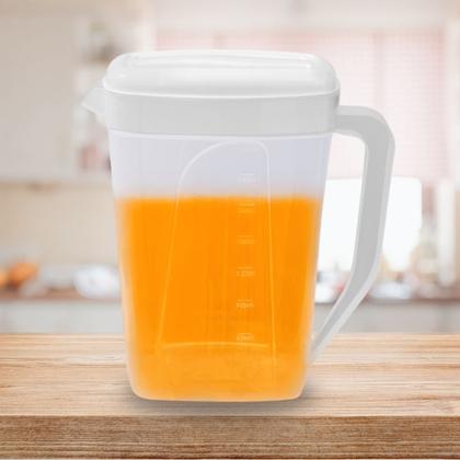 Imagem de Jarra de Plástico Retangular 2L p/ Servir Água Suco Refrigerantes Refresco c/ Tampa e Medidor BPA Free Elegante Moderna