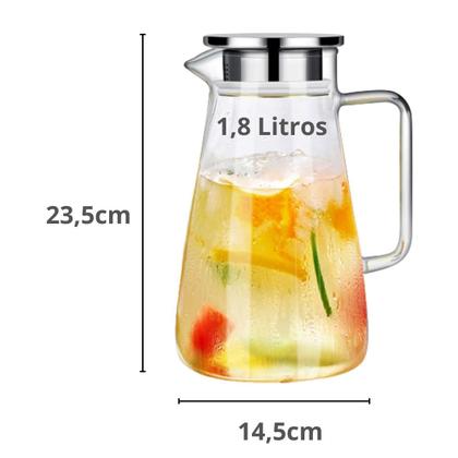 Imagem de Jarra De Suco Água Em Vidro Resistente Com Tampa Inox 1,8 L