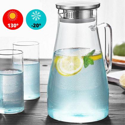 Imagem de Jarra De Suco Água Em Vidro Resistente Com Tampa Inox 1,8 L