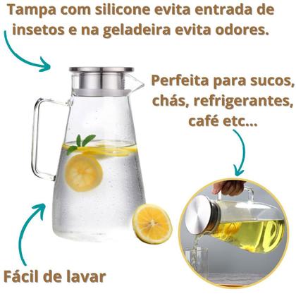 Imagem de Jarra De Suco Água Em Vidro Resistente Com Tampa Inox 1,8 L