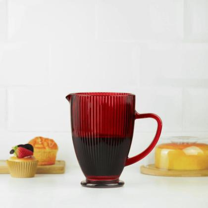 Imagem de Jarra de Vidro Canelada Versalhes Vermelho Rubi 1,3L Mesa Posta Água Suco Bebidas