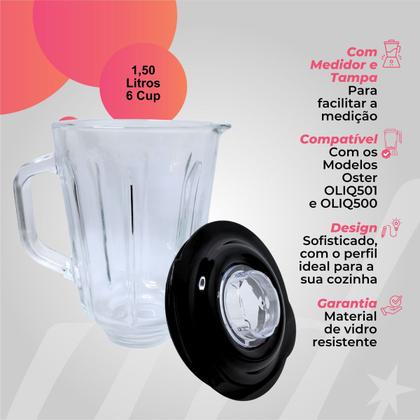 Imagem de Jarra de Vidro Com Tampa Compatível Com Oster 1,5 Litros Oliq501