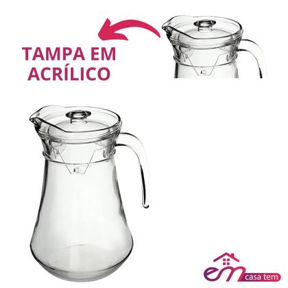 Imagem de Jarra de Vidro para Água Suco com Tampa Acrílico 1,5L Em Casa Tem