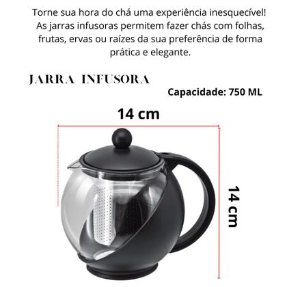 Imagem de Jarra Infusora Chaleira Bule de Vidro Com Coador de Chá 750 ML