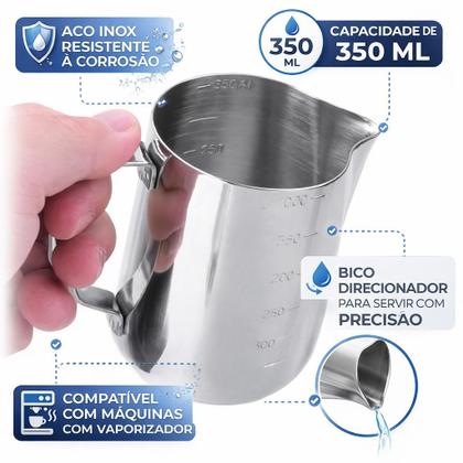 Imagem de Jarra Inox 350ml para Espumar Leite com Bico de Precisão para Café e Latte Art