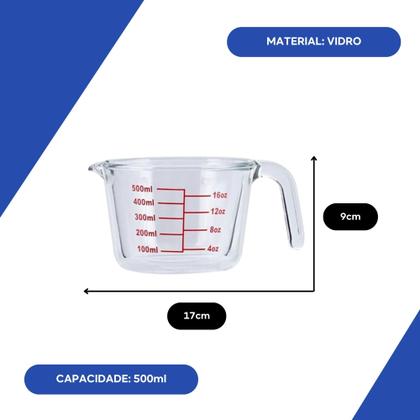 Imagem de Jarra Medidora De Vidro Com Alça Graduada Resistente 500ml