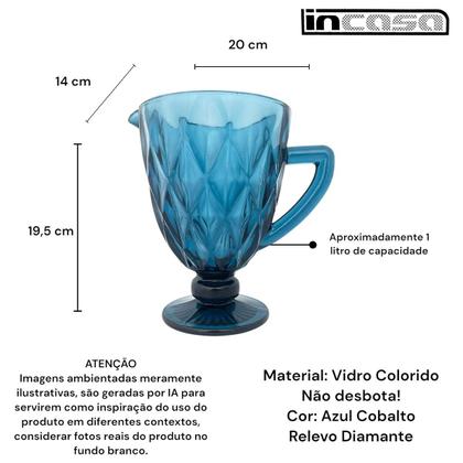 Imagem de Jarra Vidro Alça Relevo Diamante Azul 1L Incasa Mesa Posta