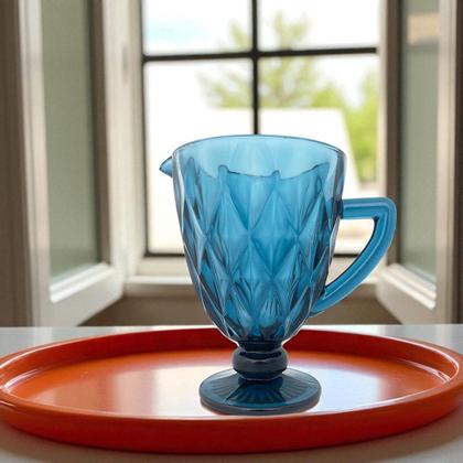 Imagem de Jarra Vidro Alça Relevo Diamante Azul 1L Incasa Mesa Posta