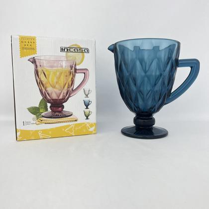 Imagem de Jarra Vidro Alça Relevo Diamante Azul 1L Incasa Mesa Posta