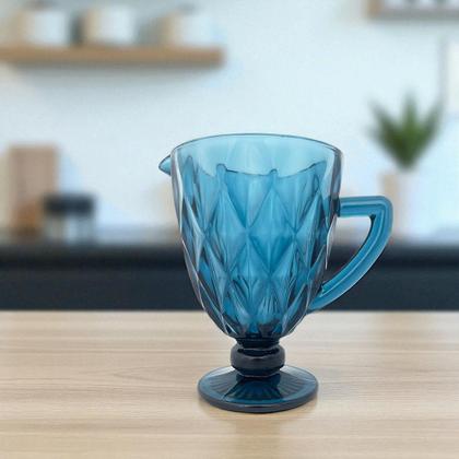 Imagem de Jarra Vidro Alça Relevo Diamante Azul 1L Incasa Mesa Posta