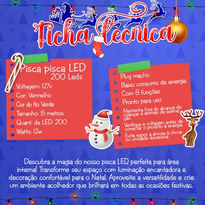 Imagem de JDK Pisca 200 Led 8 Funções Fio VD 12w Decoração Natalina Iluminação Merry Christmas Apartamento temporada Comércio papai noel casamento acessório