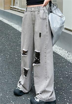 Imagem de Jeans de perna larga SANGTREE para meninas com cintura elástica de 11 a 12 anos