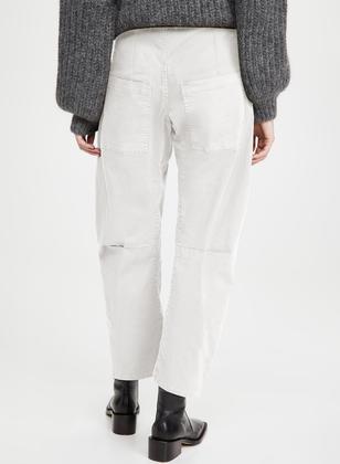 Imagem de Jeans EVALESS Baggy Barrel, brancos, cintura alta, perna larga, tamanho 8