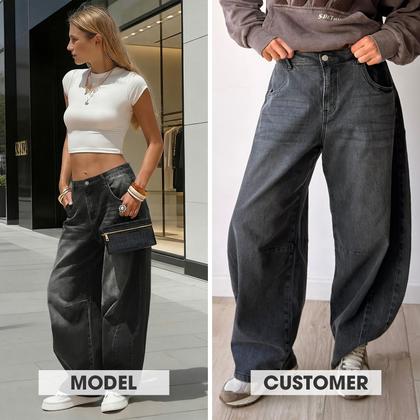 Imagem de Jeans EXLURA Womens Barrel Wide Leg Y2K Boyfriend Cinza Algodão