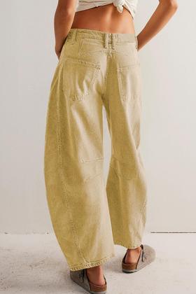 Imagem de Jeans HOTIAN Barrel femininos, pernas largas, cintura baixa, cáqui