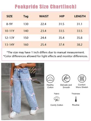 Imagem de Jeans Peakpride, perna larga, cintura elástica, para meninas de 7 a 14 anos
