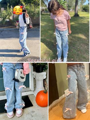 Imagem de Jeans Peakpride, perna larga, cintura elástica, para meninas de 7 a 14 anos