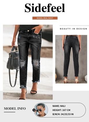 Imagem de Jeans Sidefeel Ripped Distressed para mulheres, tamanho 18, pretos