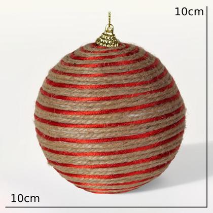 Imagem de Jg 2 bola decorada natalina no pvc vermelho e bege 10cm