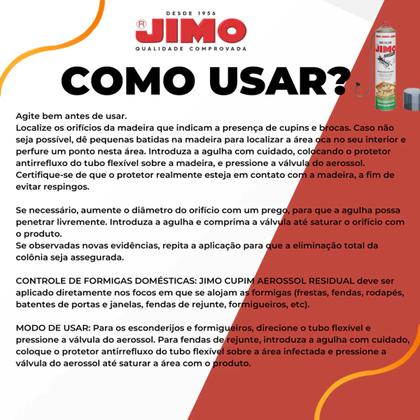 Imagem de Jimo Cupim Inseticida Mata Cupim Formiga Spray Aerossol 400ml Incolor Residual Cupinicida C/ Agulha