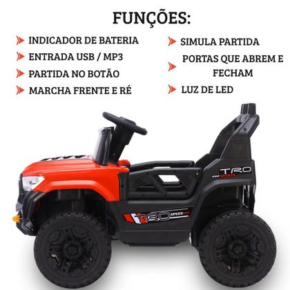 Imagem de Jipe Carro Carrinho Elétrico 12V com Controle Remoto Som e Luz Vermelho e Rosa