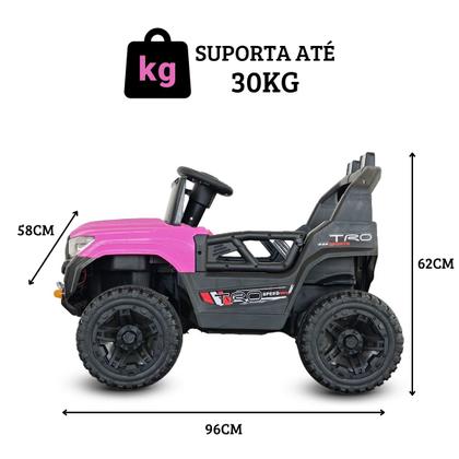 Imagem de Jipe Carro Carrinho Elétrico 12V com Controle Remoto Som e Luz Vermelho e Rosa