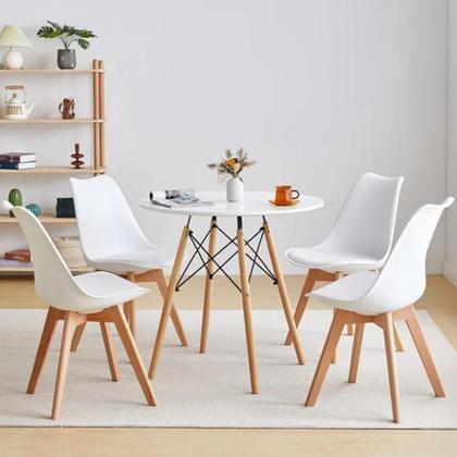 Imagem de Jode Moderno Mesa Eiffel 90cm MDF com 4 Cadeiras Leda Assento Almofada Branco Sala Janta Cozinha