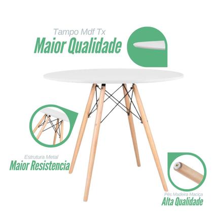 Imagem de Jode Moderno Mesa Eiffel 90cm MDF com 4 Cadeiras Leda Assento Almofada Branco Sala Janta Cozinha