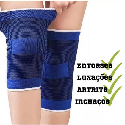 Imagem de Joelheira Elástica Protetor Muscular Joelho Flexível Dor Lesão Ortopédica Esporte Par Resistente