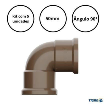 Imagem de Joelho 90 Soldável 50mm PVC Tigre Kit com 5 Unidades