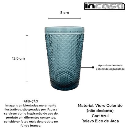 Imagem de Jogo 06 Copos de Vidro Azul Bico de Jaca Bebidas 355ml Mesa