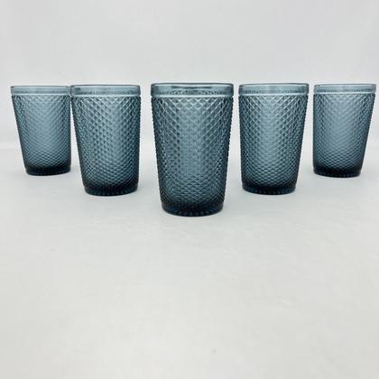 Imagem de Jogo 06 Copos de Vidro Azul Bico de Jaca Bebidas 355ml Mesa