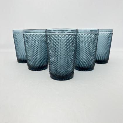 Imagem de Jogo 06 Copos de Vidro Azul Bico de Jaca Bebidas 355ml Mesa