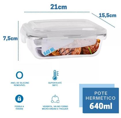 Imagem de Jogo 06 Pote Vidro Hermético Marmita Mantimentos Tampa 640ml