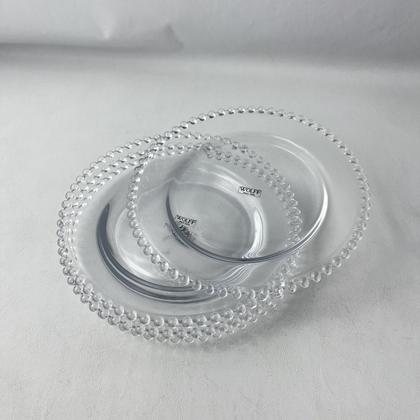 Imagem de Jogo 06 Pratos Sobremesa Cristal Bolinhas Transparente 20cm