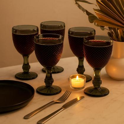 Imagem de Jogo 06 Taças Água Fumê Cinza em Vidro Bico de Jaca 300ml