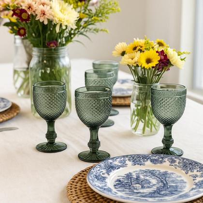 Imagem de Jogo 06 Taças Água Fumê Cinza em Vidro Bico de Jaca 300ml